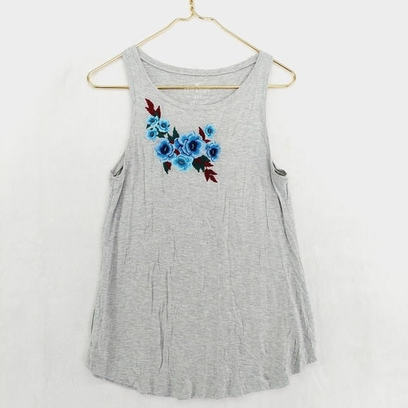 American Eagle Soft & Sex Blue Floral Embroidery Summer Tank Top P4288 - Picture 1 of 6